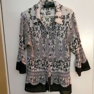 Elegant Black and White Floral Button Down Shirt
